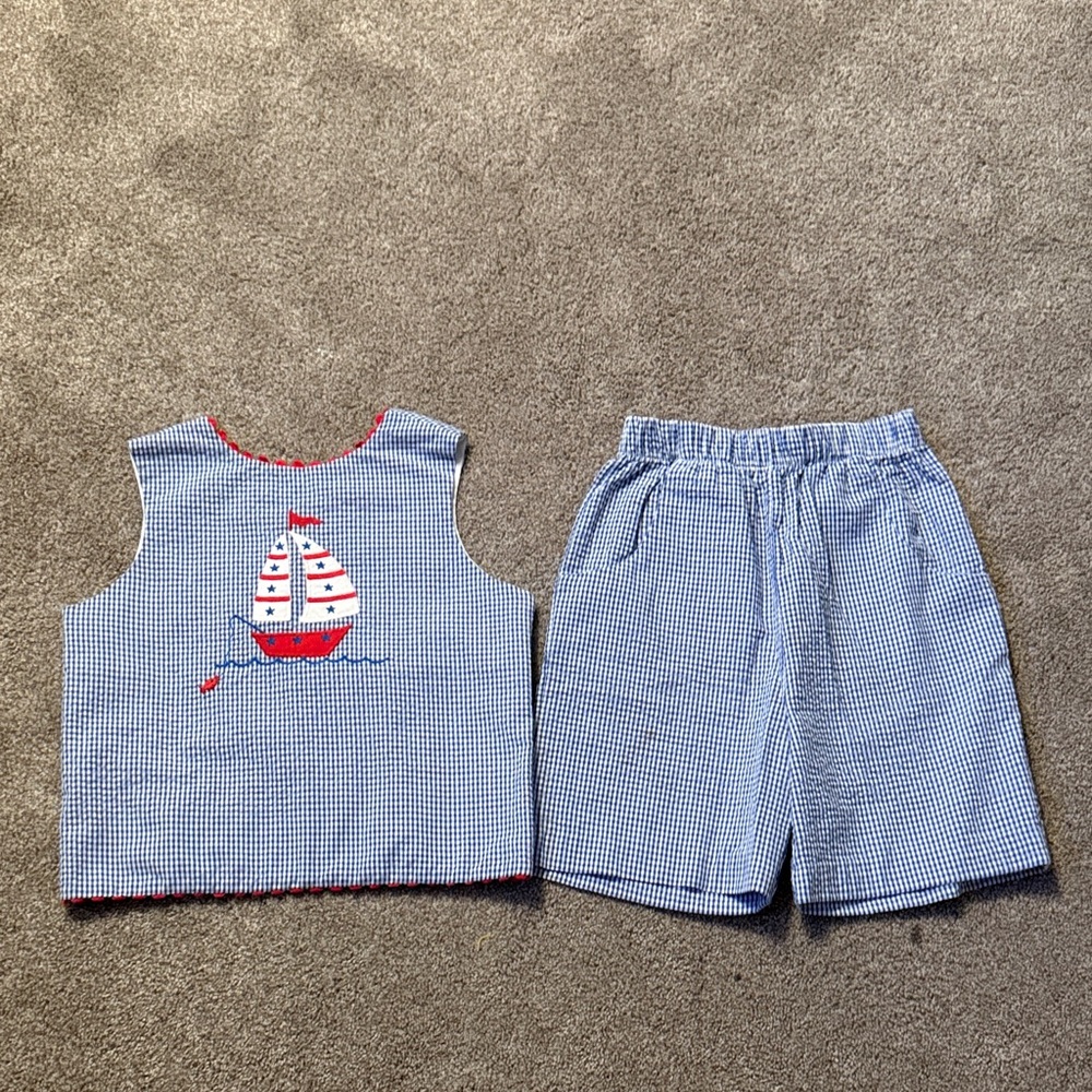 The Bailey Boys Blue Gingham Kids Matching Set with Sailboat